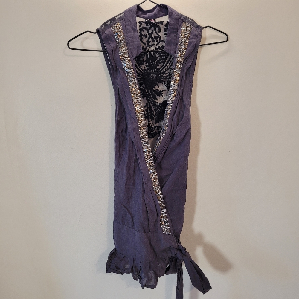 Free People Gray Sequined Wrap Pleated Vest - Size 8